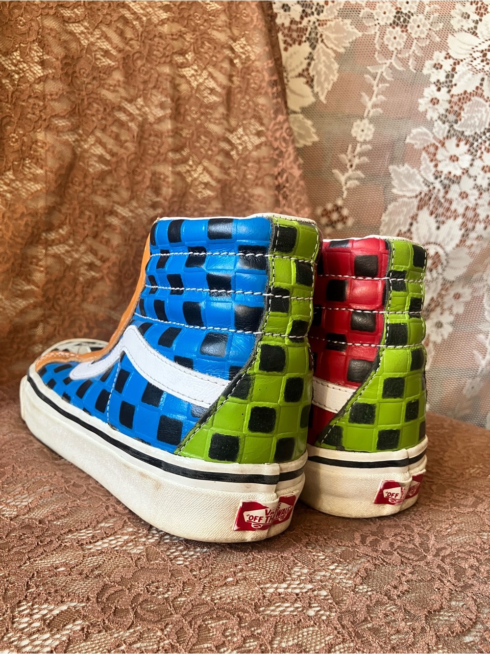 Vans Men’s Y2K High-Top Checkerboard Sneakers - Blue, Green, Red